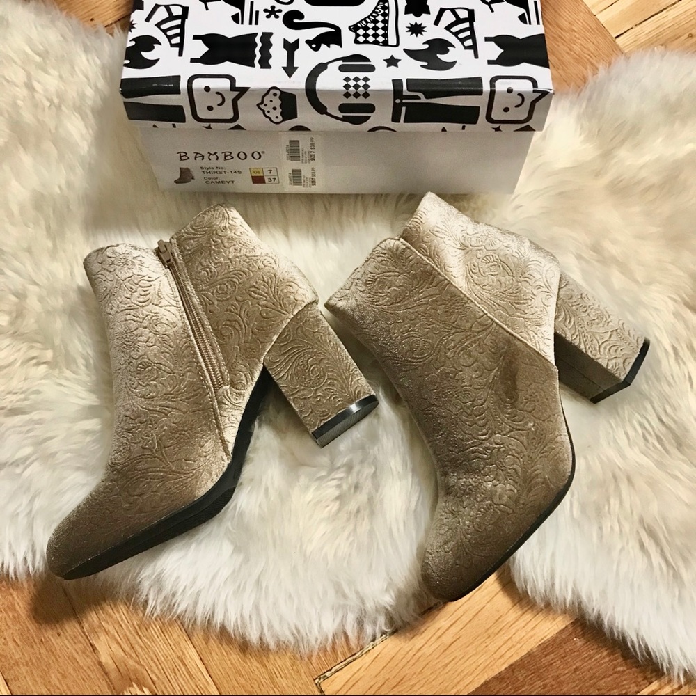 Champagne Damask BAMBOO Ankle Booties (NWB) - Picture 4 of 6